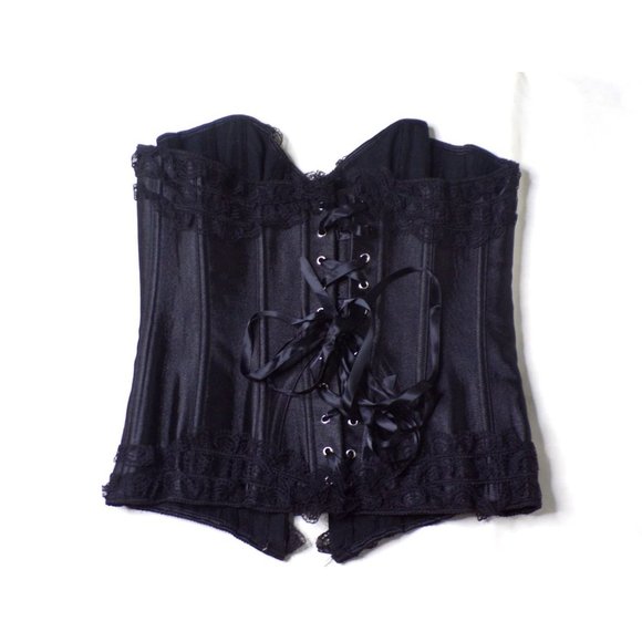 FELINA Corset Bustier Satin Lace Hook & Pin Black Large 6-8 NEW $78 - Picture 5 of 7